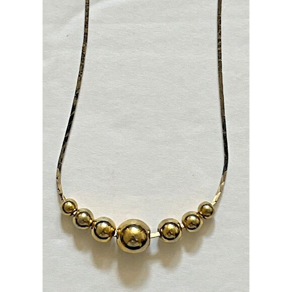 Silver Tone Cobra Necklace Chain w/7 Gold Tone Balls Spring Ring Clasp 17 1/2" - Picture 2 of 5